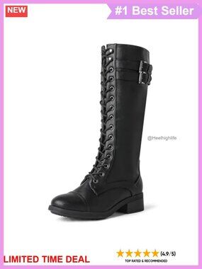 Knee High Riding Combat Boots Faux Fur Lined Lace Up Block Heel